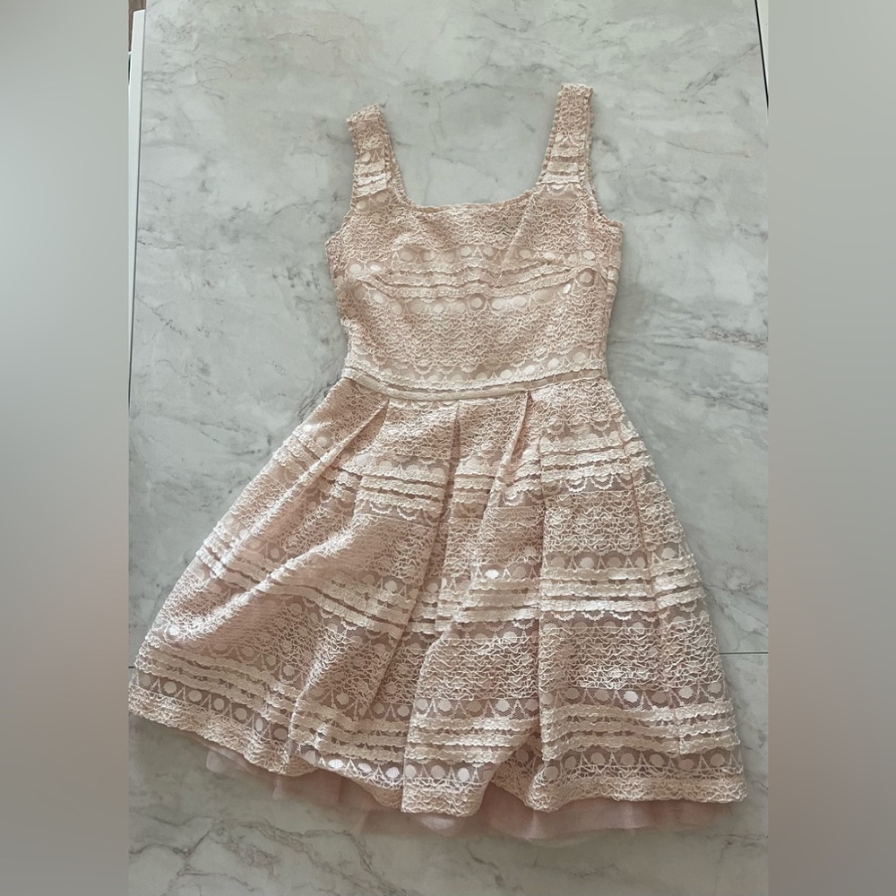 Women’s Light Pink Lace and Sequin Skater Dress with Tulle